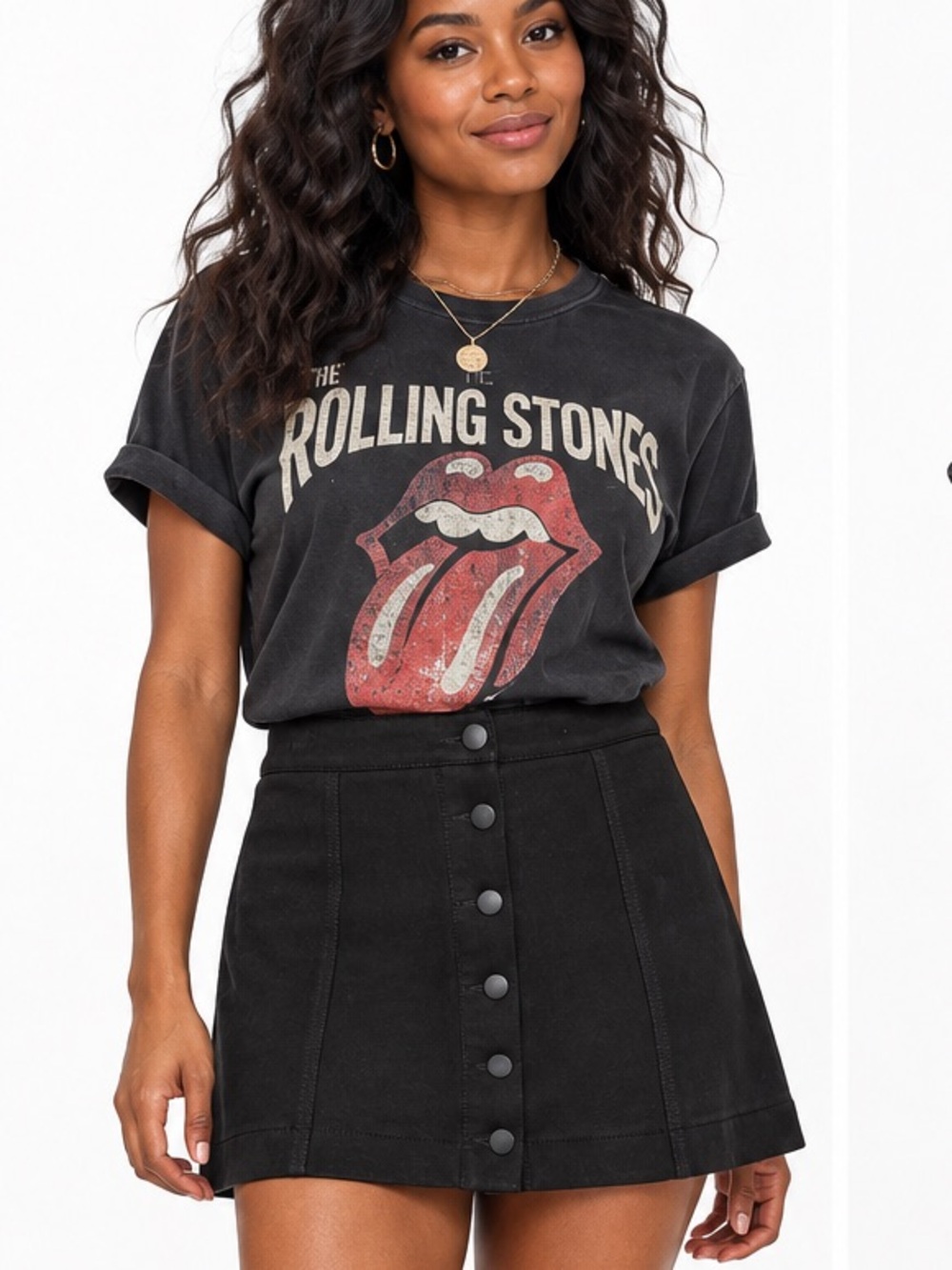 Forever 21 faux suede Black Button-Front A-Line Mini Skirt size 28
